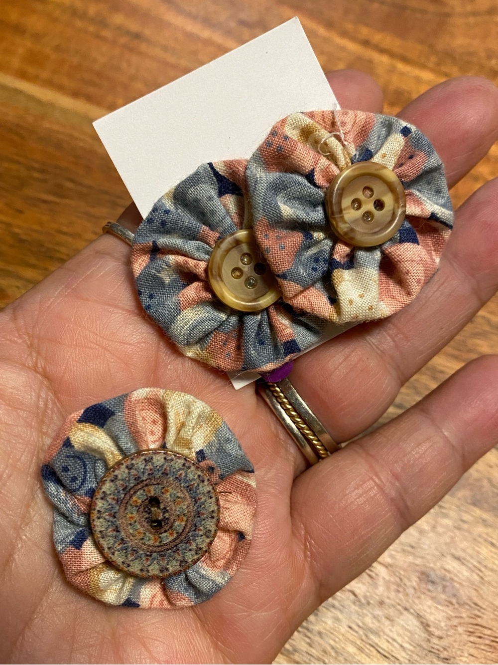 Handmade fabric button earrings and button cover set
